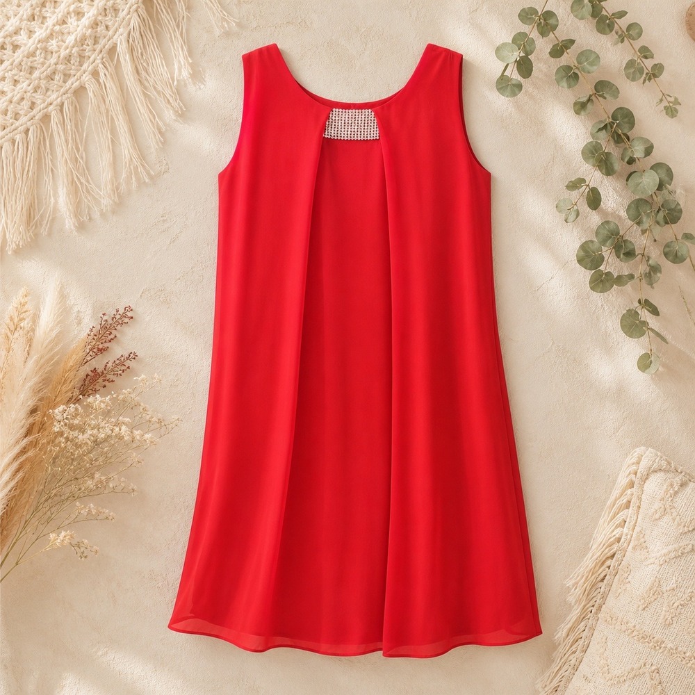 Cocktail Dress Style & Co Sz 6 Coral Punch Sleeveless Rhinestone Red Orange NWT